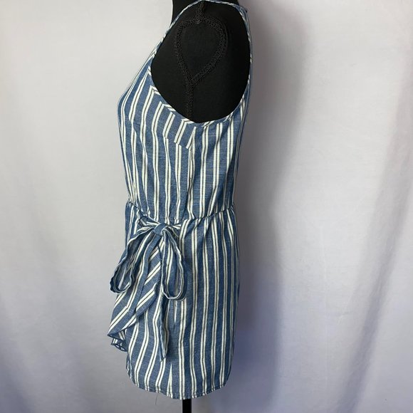 Speechless Sleeveless Faux Wrap Romper White Blue Striped Size XXS - Picture 4 of 10